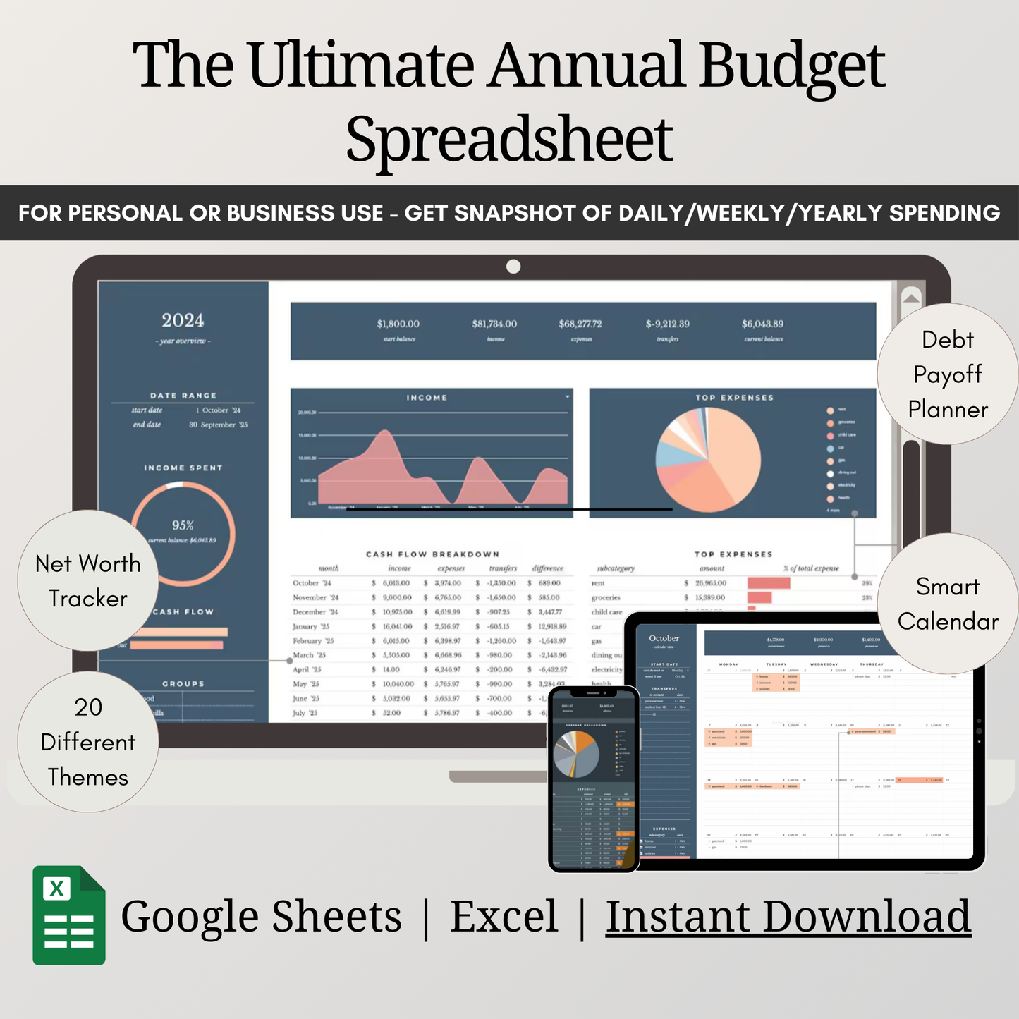 Ultimate Annual Budget Tracker - Multiple Themes
