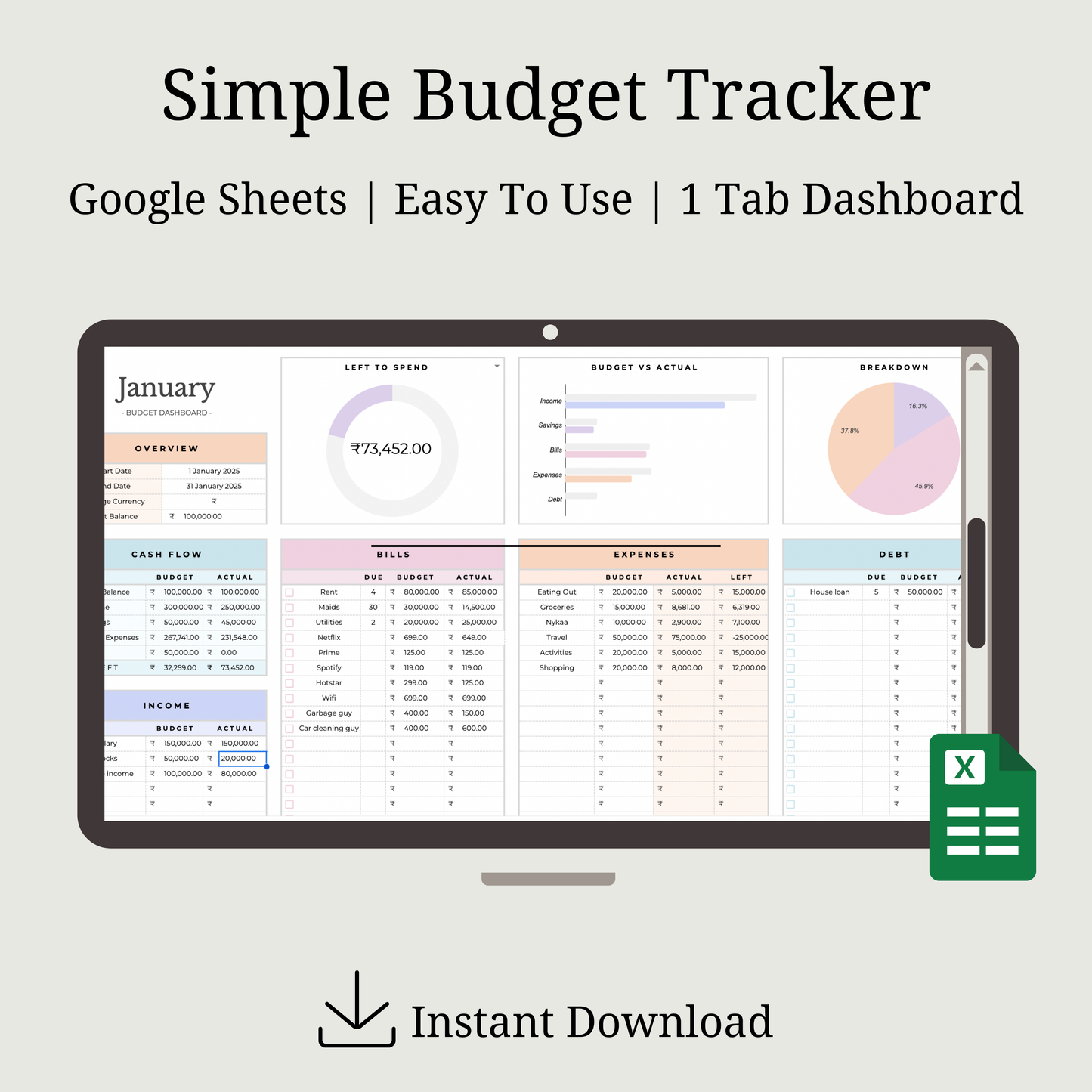 Simple Budget Tracker - Weekly/Monthly/Yearly