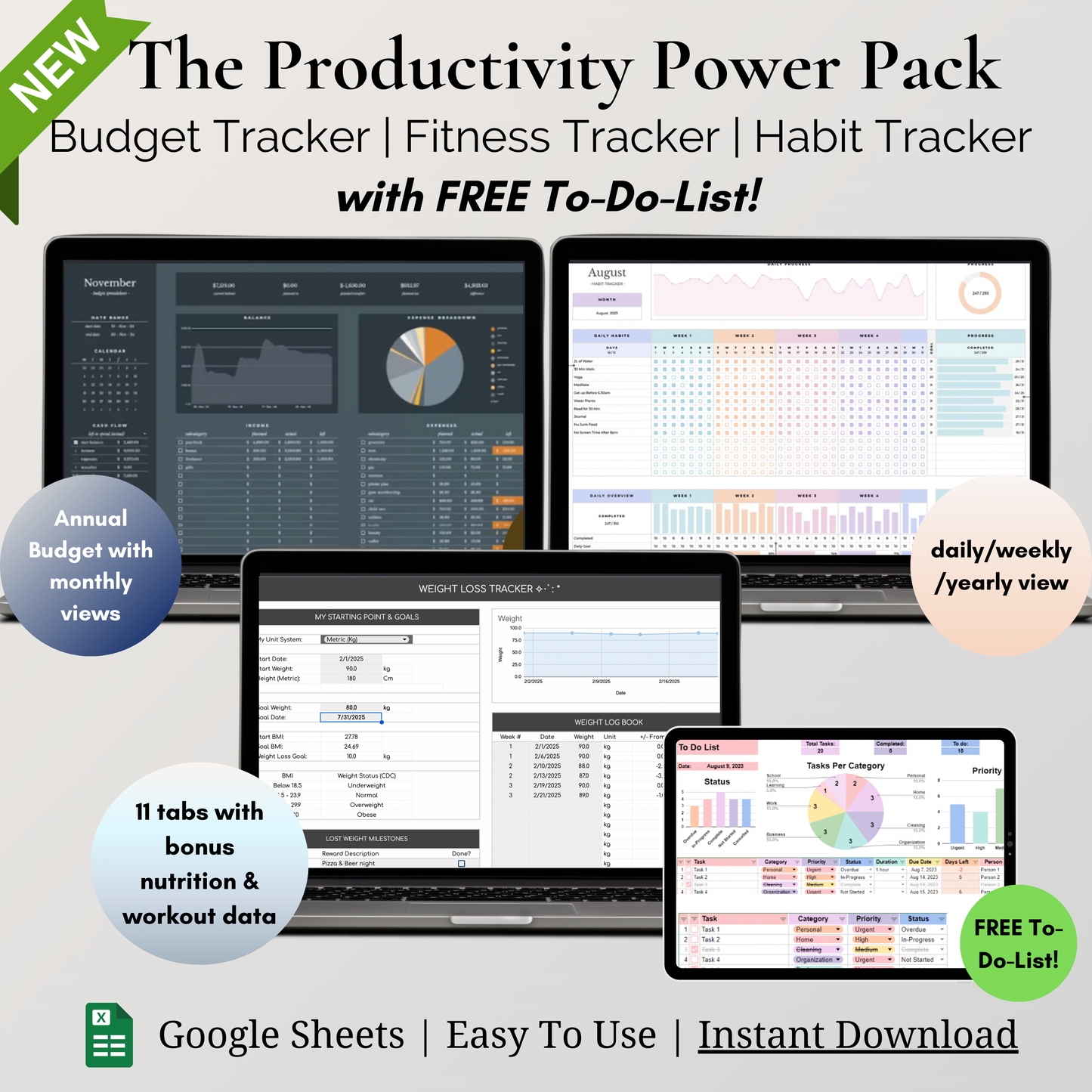 The Productivity Power Pack: Budget, Habits & Fitness, with FREE TDL!