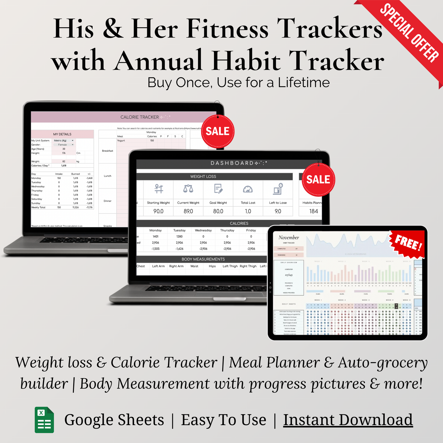 His & Her All-In-One Fitness Tracker with (Free) Annual Habit Tracker